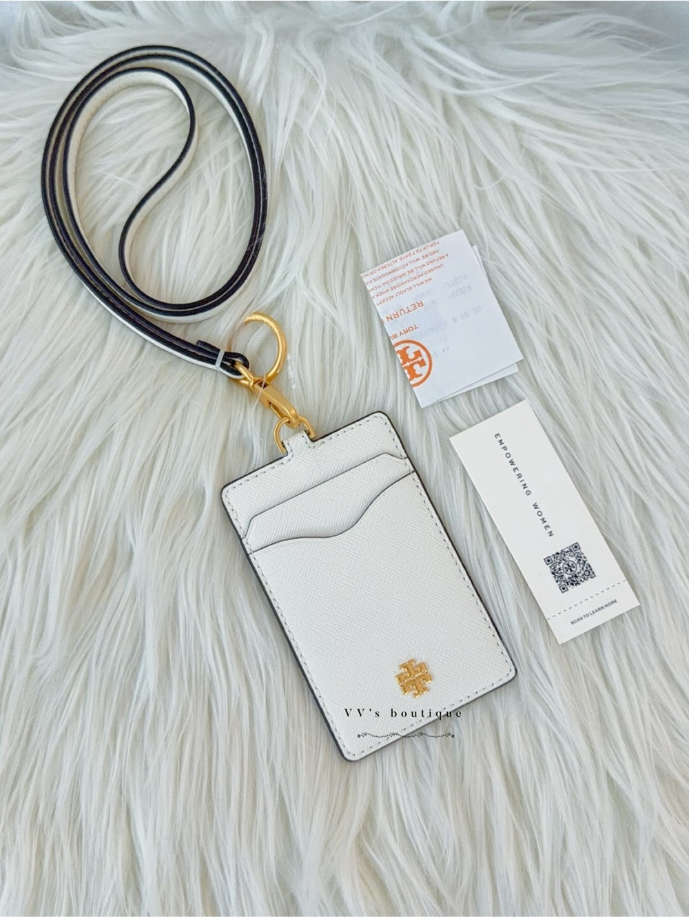 NWT Tory Burch Emerson ID Leather Lanyard New Ivory 136584 White RARE LIMITED